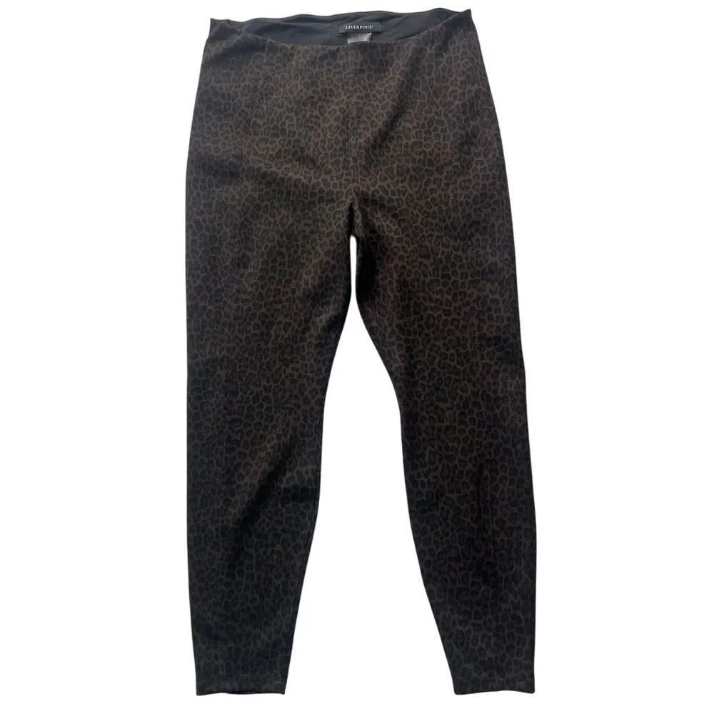 Liverpool Black Brown Cheetah  Print Stretchy Skinny Pull On Leggings Sz 18